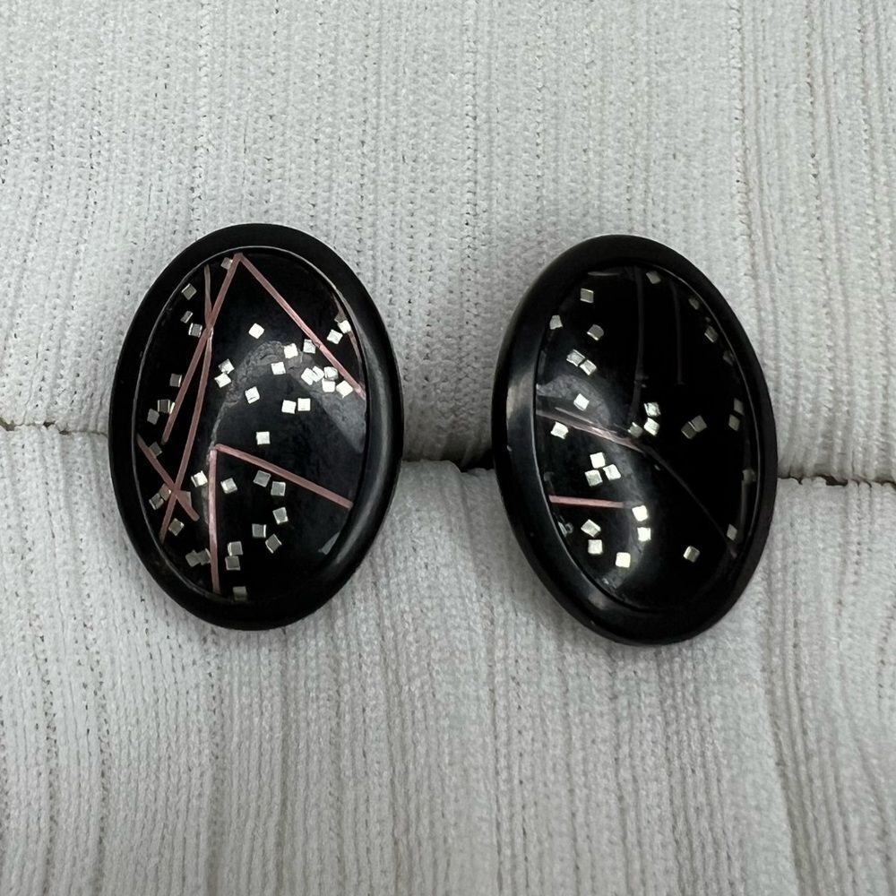 Vintage Jet Black Silver and Rose Gold Tone Glitter Cufflinks